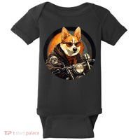 Corgi Biker Funny Dog Motorcycle VNeck Baby Bodysuit thumb 0