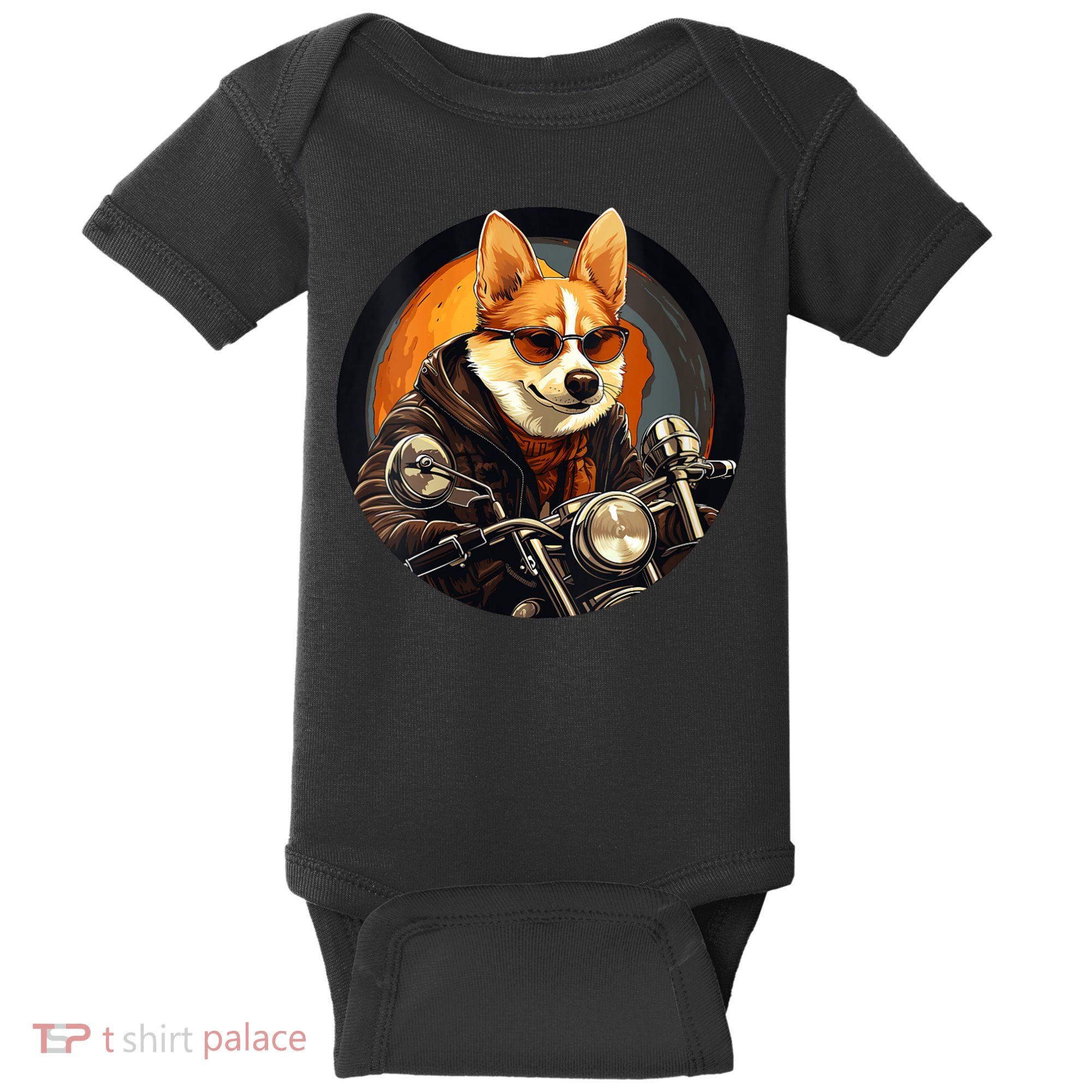 Corgi Biker Funny Dog Motorcycle VNeck Baby Bodysuit