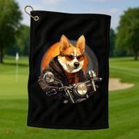 Corgi Biker Funny Dog Motorcycle VNeck Golf Towel thumb 1