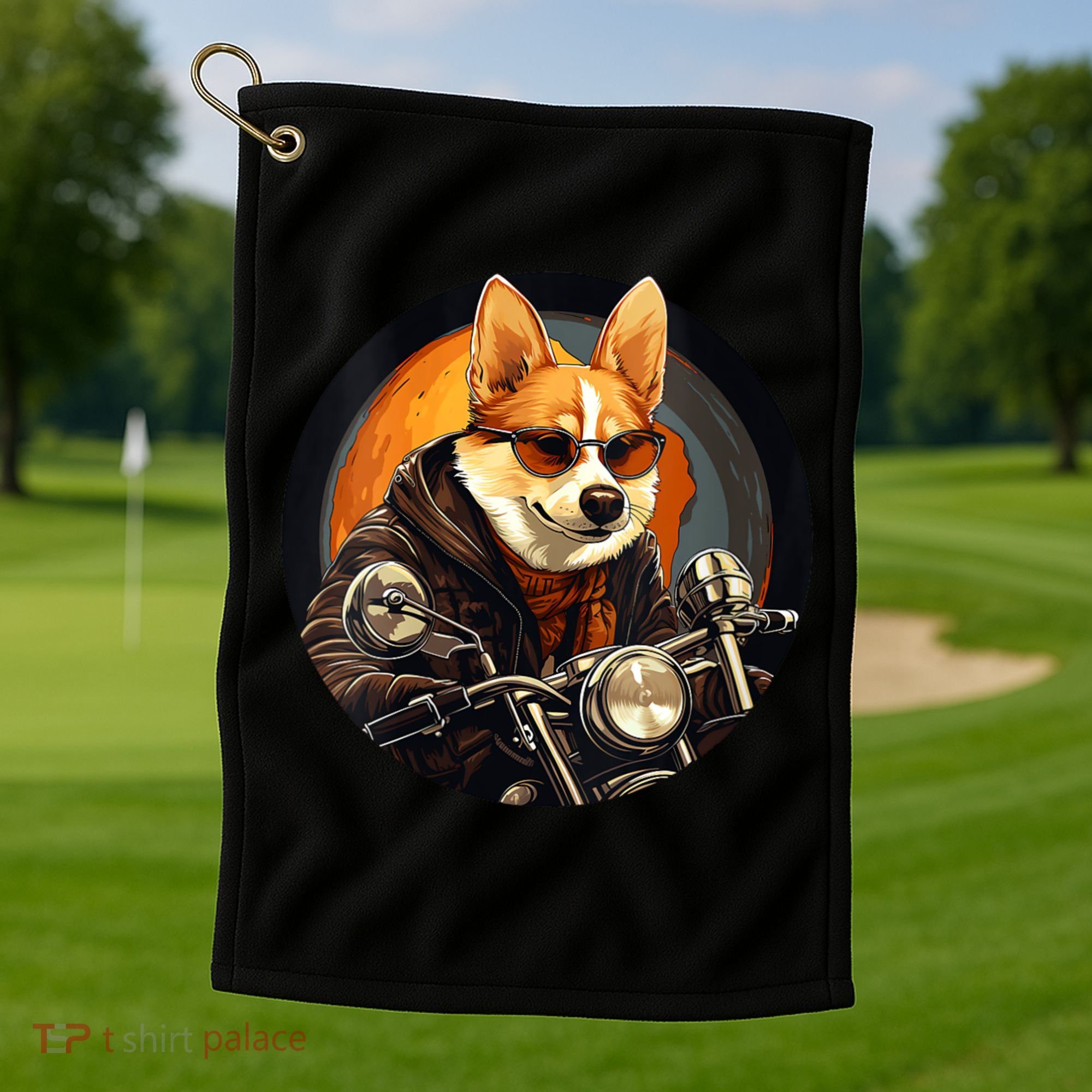 Corgi Biker Funny Dog Motorcycle VNeck Golf Towel