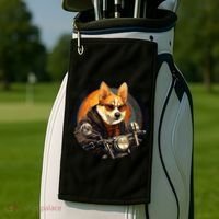 Corgi Biker Funny Dog Motorcycle VNeck Golf Towel thumb 2