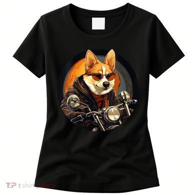 Corgi Biker Funny Dog Motorcycle VNeck Women's T-Shirt