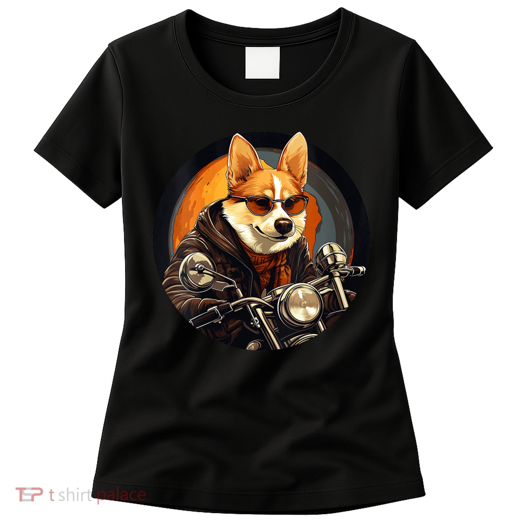 Corgi Biker Funny Dog Motorcycle VNeck Women's T-Shirt