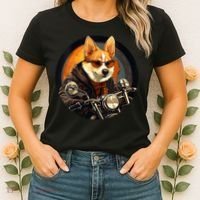 Corgi Biker Funny Dog Motorcycle VNeck Women's T-Shirt thumb 2