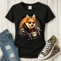 Corgi Biker Funny Dog Motorcycle VNeck Women's T-Shirt thumb 3