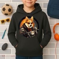 Corgi Biker Funny Dog Motorcycle VNeck Kids Hoodie thumb 2