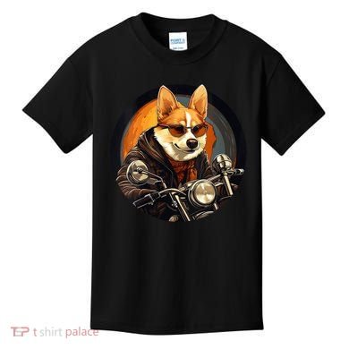 Corgi Biker Funny Dog Motorcycle VNeck Kids T-Shirt