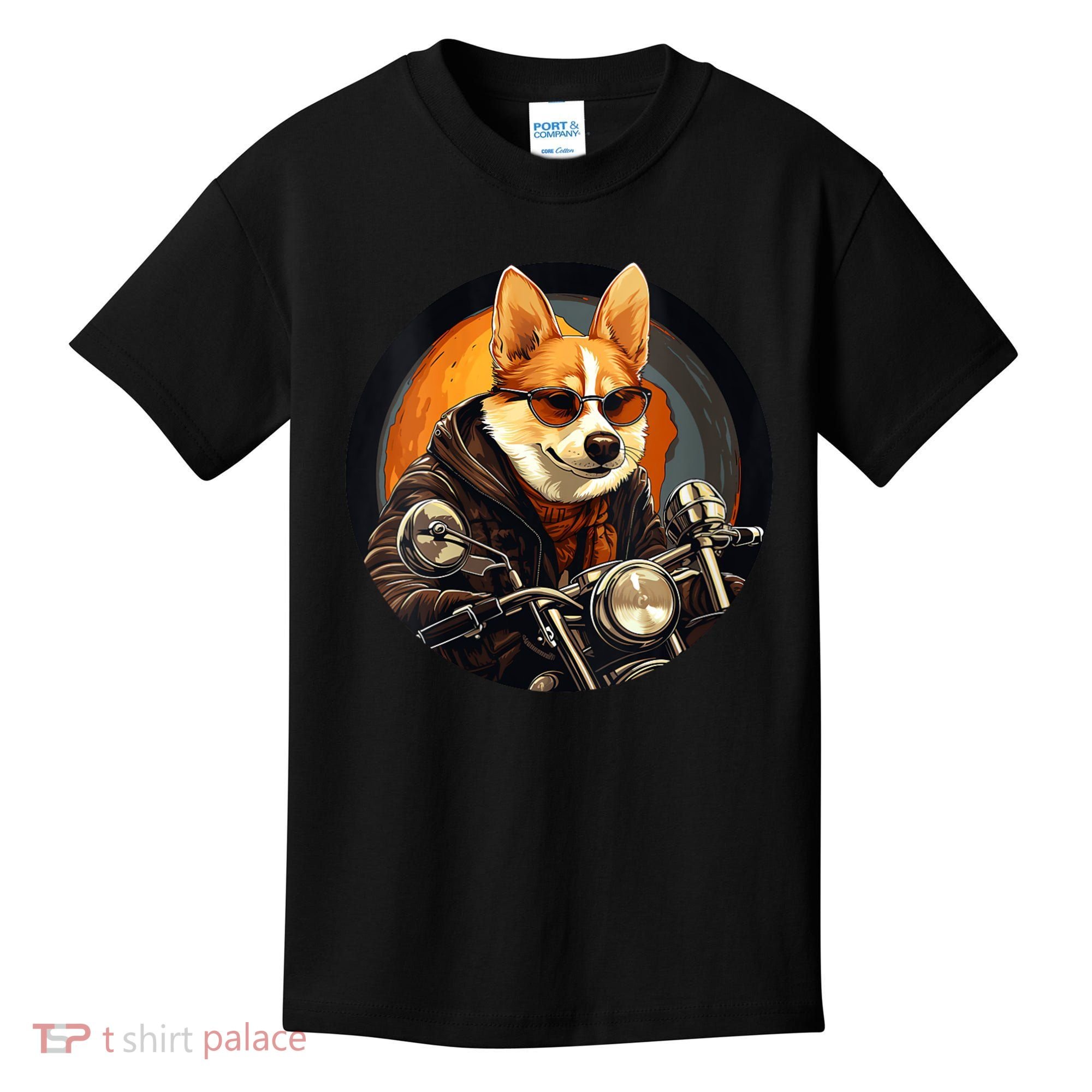 Corgi Biker Funny Dog Motorcycle VNeck Kids T-Shirt