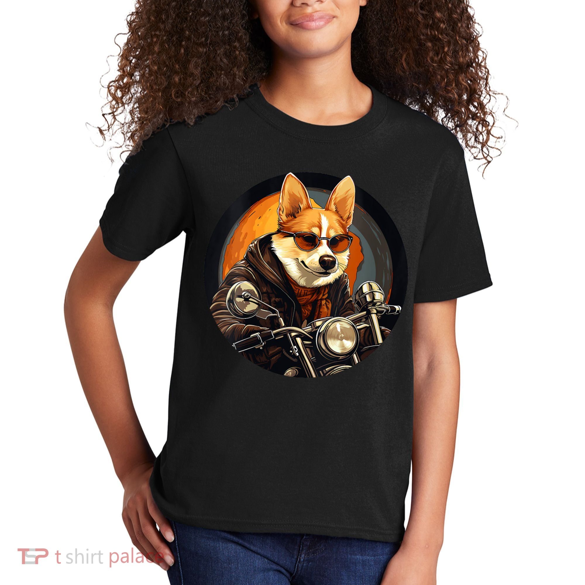Corgi Biker Funny Dog Motorcycle VNeck Kids T-Shirt