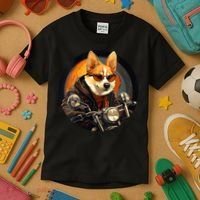 Corgi Biker Funny Dog Motorcycle VNeck Kids T-Shirt thumb 3