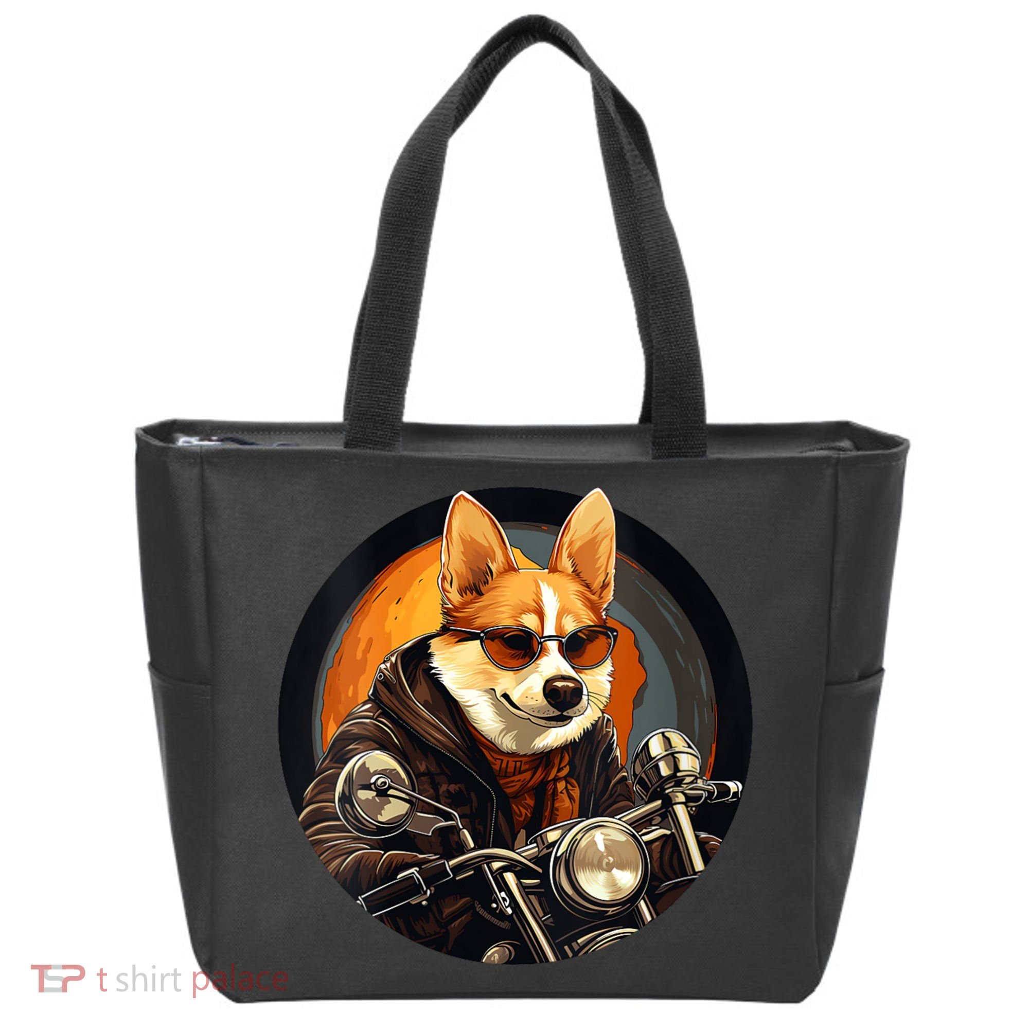 Corgi Biker Funny Dog Motorcycle VNeck Tote Bag