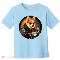 Corgi Biker Funny Dog Motorcycle VNeck Toddler T-Shirt thumb 0