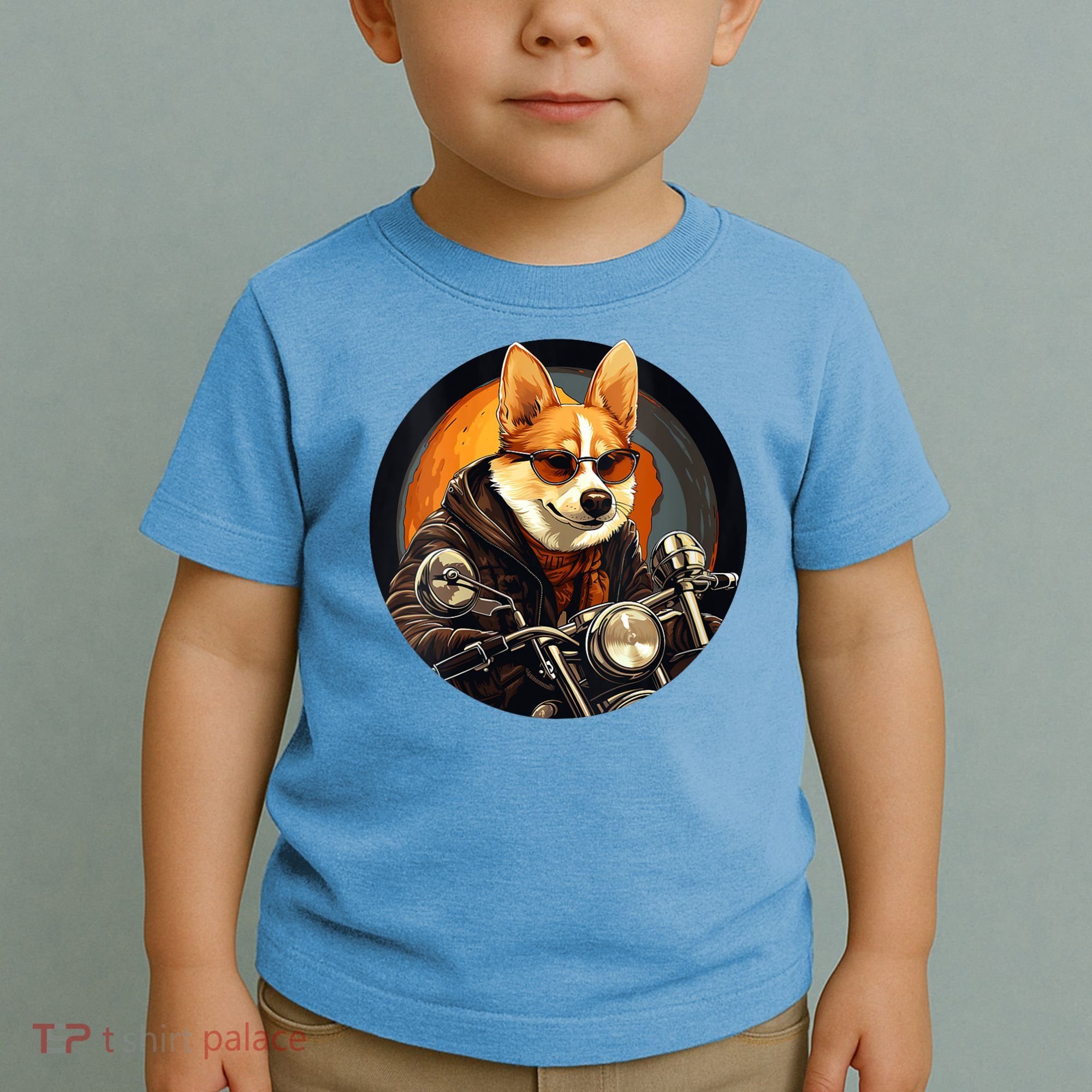 Corgi Biker Funny Dog Motorcycle VNeck Toddler T-Shirt