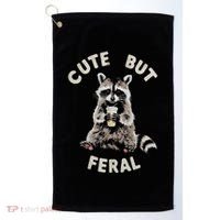 Cute But Feral Funny Sarcastic Raccoon Gift Golf Towel thumb 0