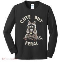 Cute But Feral Funny Sarcastic Raccoon Gift Kids Long Sleeve Shirt thumb 0
