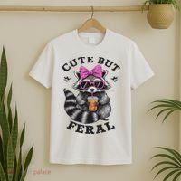 Cute But Feral Funny Colorful Racoon With Sunglasses Racoon T-Shirt thumb 2