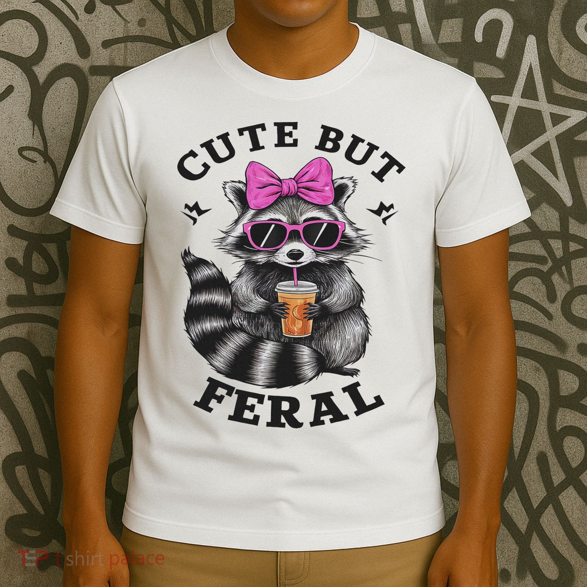 Cute But Feral Funny Colorful Racoon With Sunglasses Racoon T-Shirt