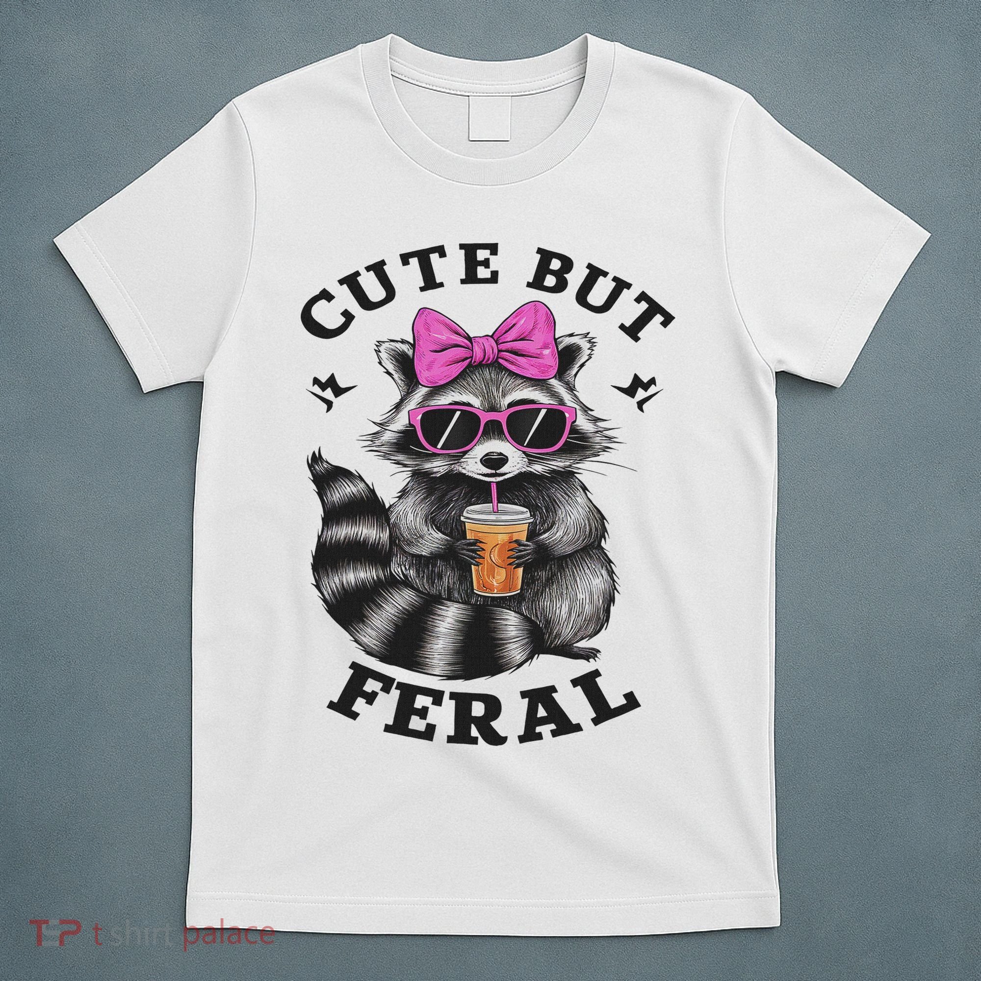 Cute But Feral Funny Colorful Racoon With Sunglasses Racoon T-Shirt