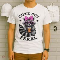 Cute But Feral Funny Colorful Racoon With Sunglasses Racoon T-Shirt thumb 6