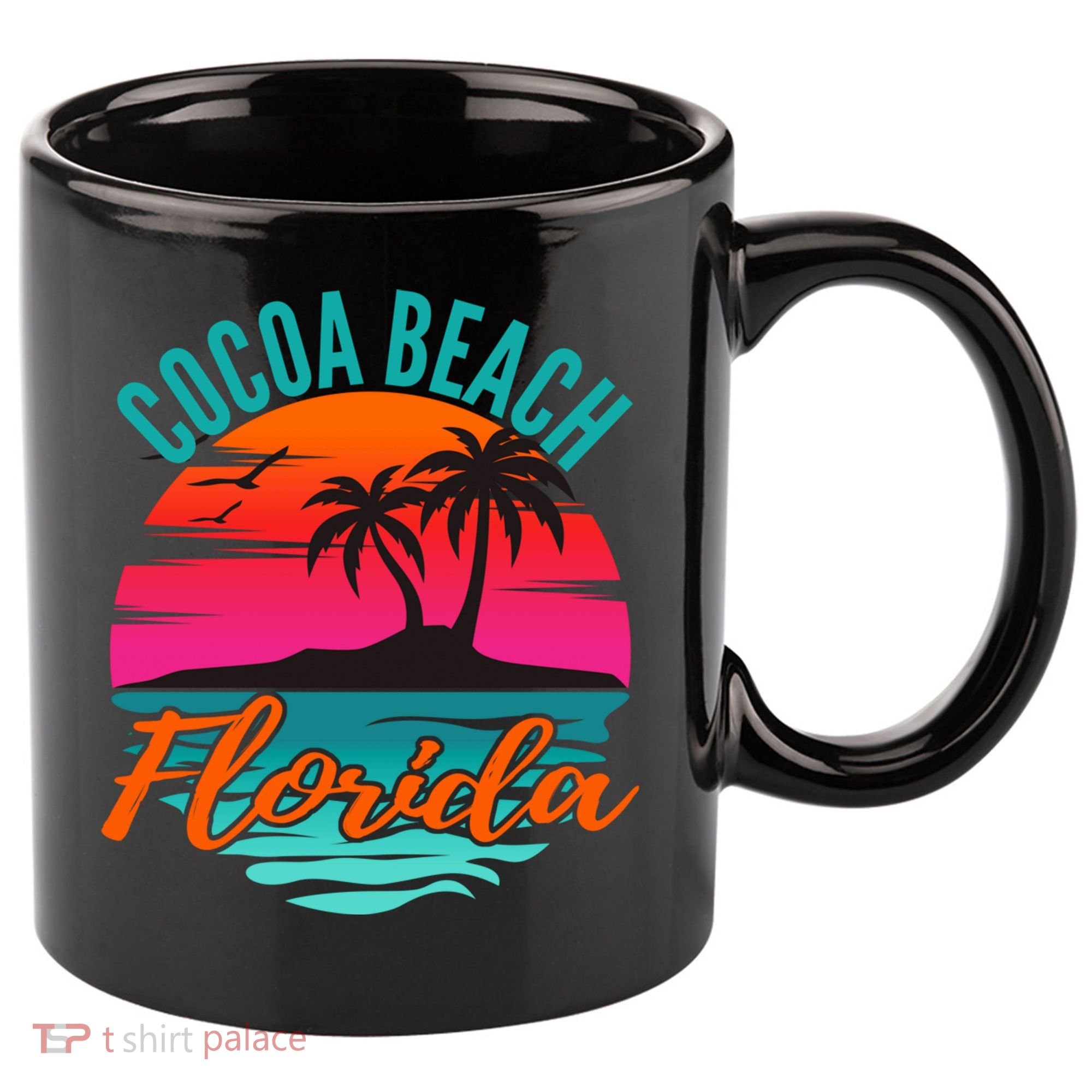 Cocoa Beach Florida Palm Tree Island Pink Sunset 11oz C Handle Ceramic Mug