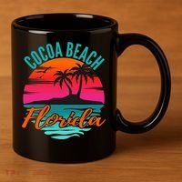 Cocoa Beach Florida Palm Tree Island Pink Sunset 11oz C Handle Ceramic Mug thumb 3