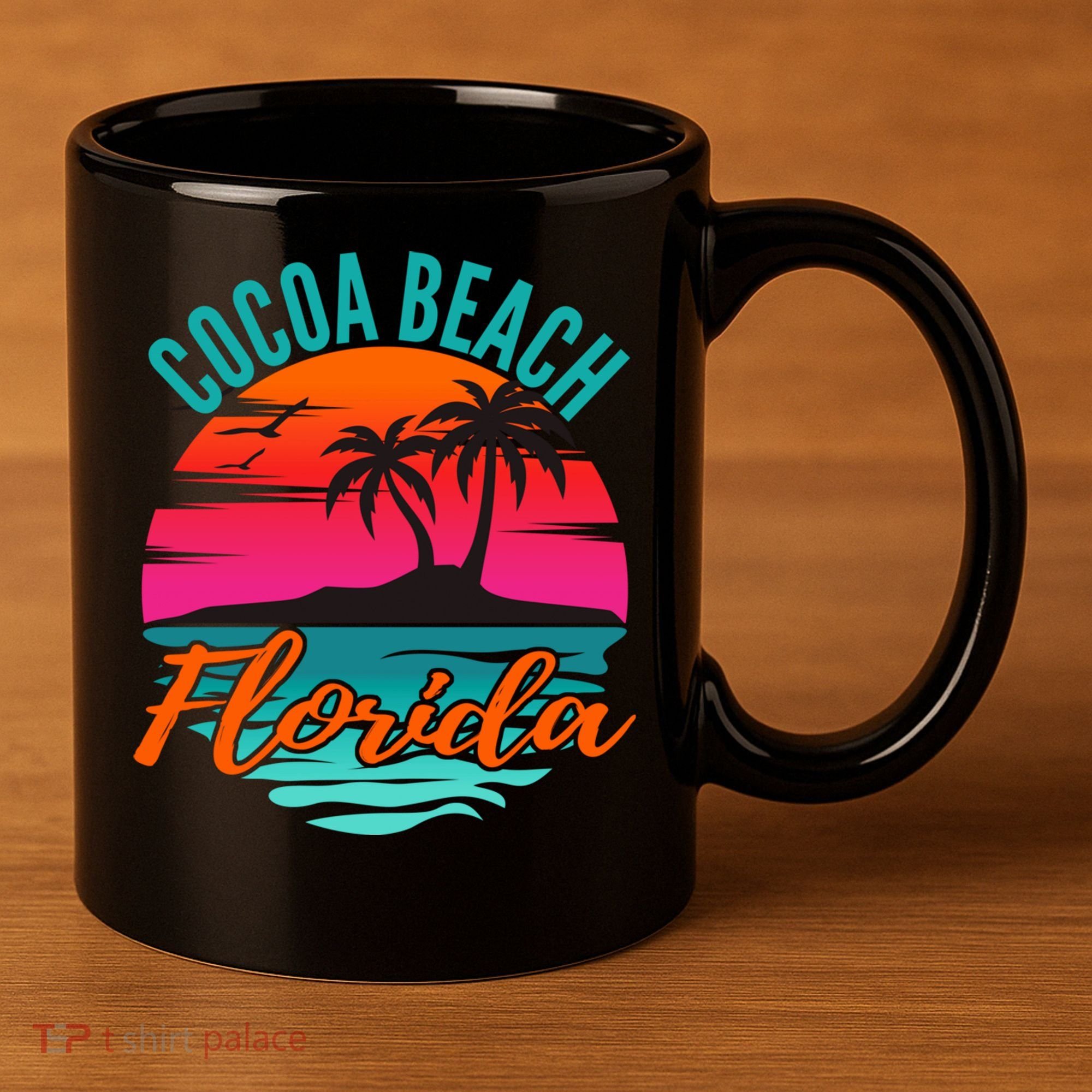 Cocoa Beach Florida Palm Tree Island Pink Sunset 11oz C Handle Ceramic Mug