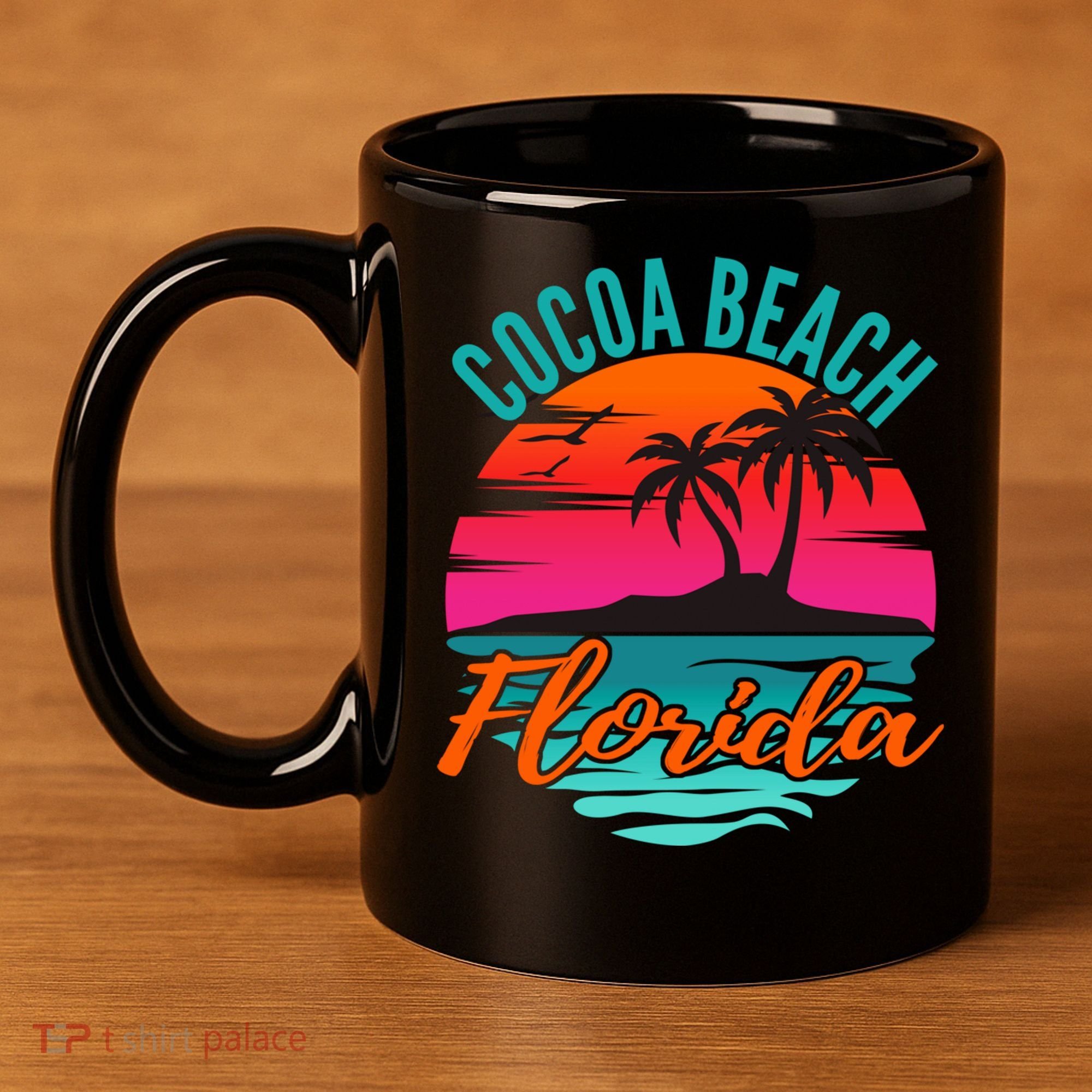 Cocoa Beach Florida Palm Tree Island Pink Sunset 11oz C Handle Ceramic Mug