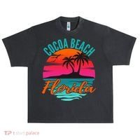 Cocoa Beach Florida Palm Tree Island Pink Sunset Urban Oversized Heavyweight T-Shirt thumb 0