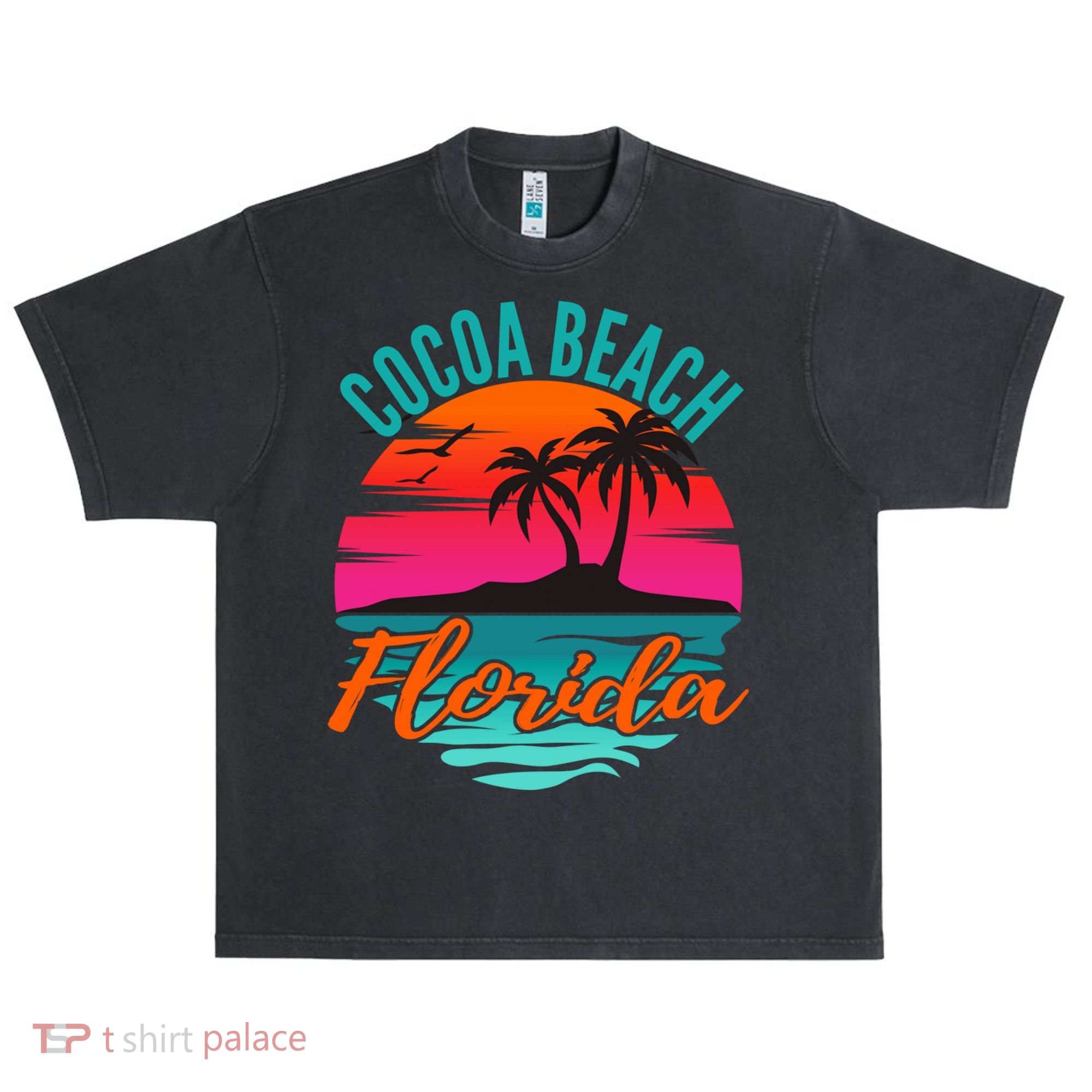 Cocoa Beach Florida Palm Tree Island Pink Sunset Urban Oversized Heavyweight T-Shirt