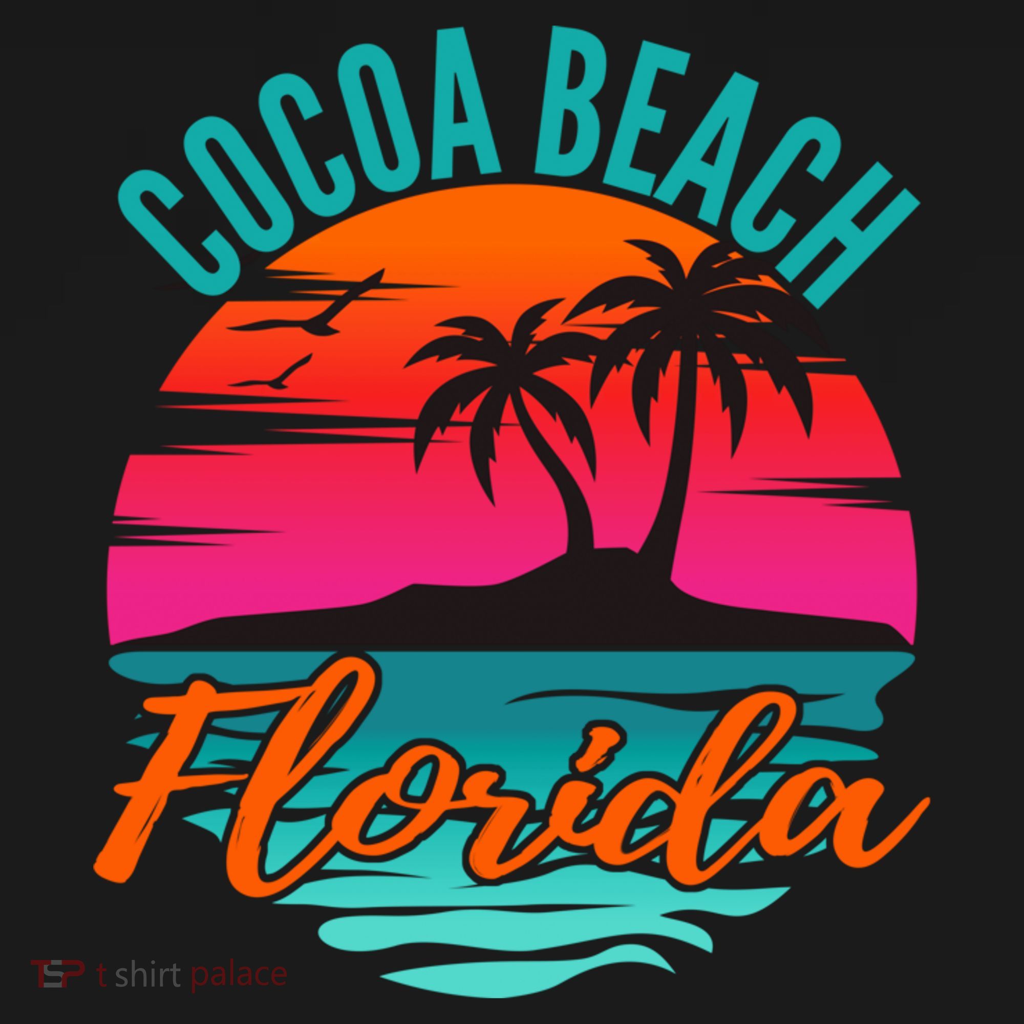 Cocoa Beach Florida Palm Tree Island Pink Sunset Ladies PosiCharge Competitor Racerback Tank