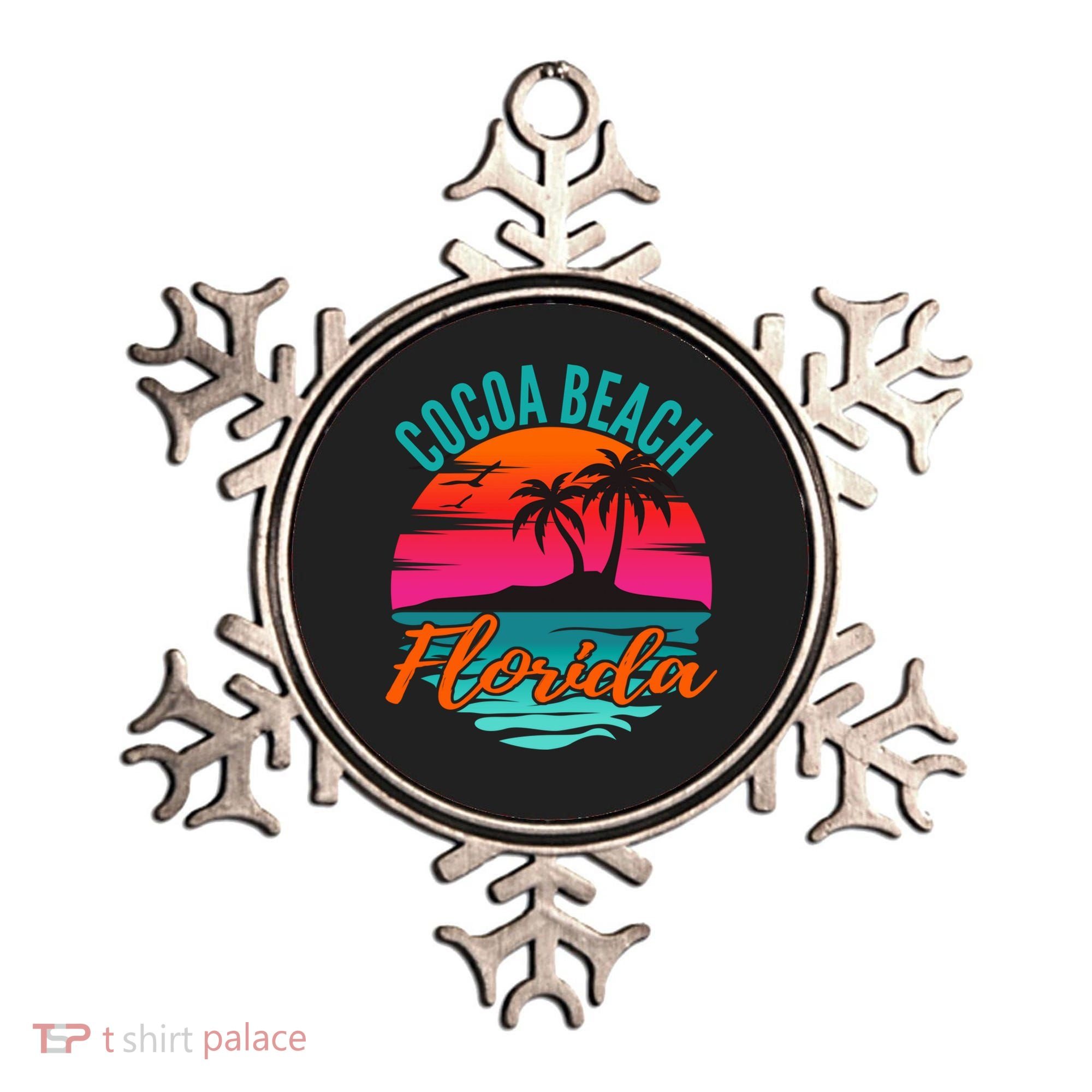 Cocoa Beach Florida Palm Tree Island Pink Sunset Ornament