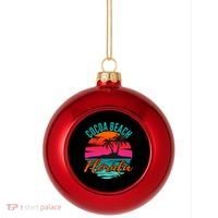 Cocoa Beach Florida Palm Tree Island Pink Sunset Plastic Christmas Ball Ornament thumb 0