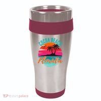 Cocoa Beach Florida Palm Tree Island Pink Sunset 16oz Travel Tumbler thumb 0