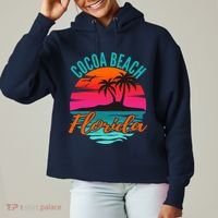 Cocoa Beach Florida Palm Tree Island Pink Sunset Ladies Heavyweight Boxy Pullover Hoodie thumb 0