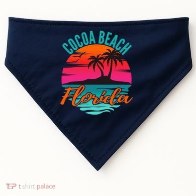 Cocoa Beach Florida Palm Tree Island Pink Sunset USA-Made Doggie Bandana
