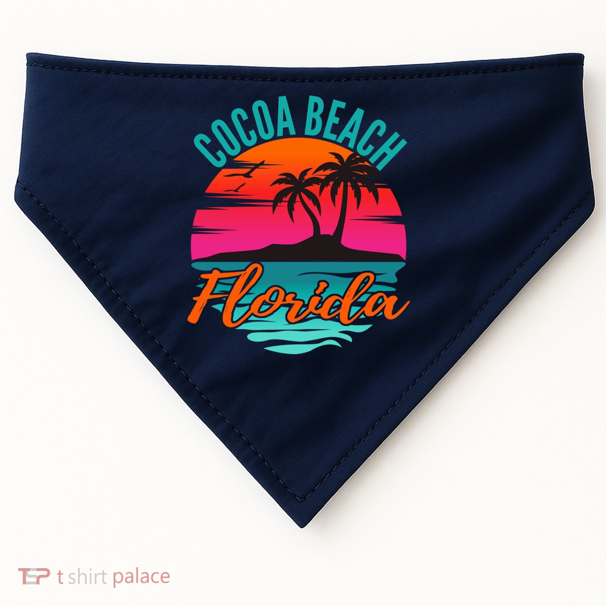 Cocoa Beach Florida Palm Tree Island Pink Sunset USA-Made Doggie Bandana