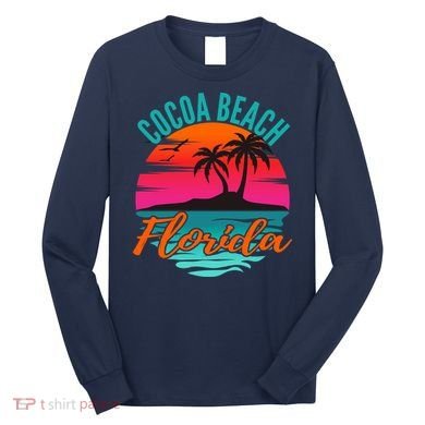 Cocoa Beach Florida Palm Tree Island Pink Sunset Long Sleeve Shirt