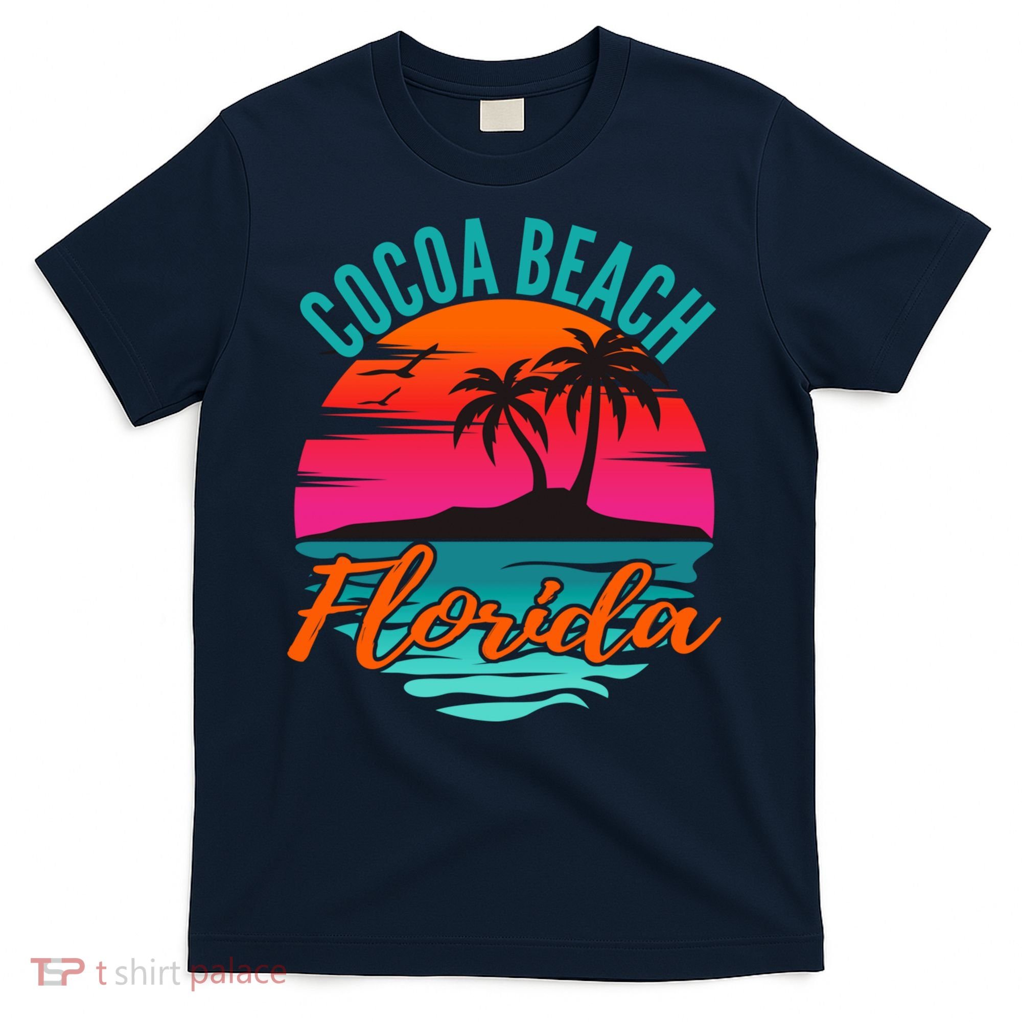 Cocoa Beach Florida Palm Tree Island Pink Sunset T-Shirt