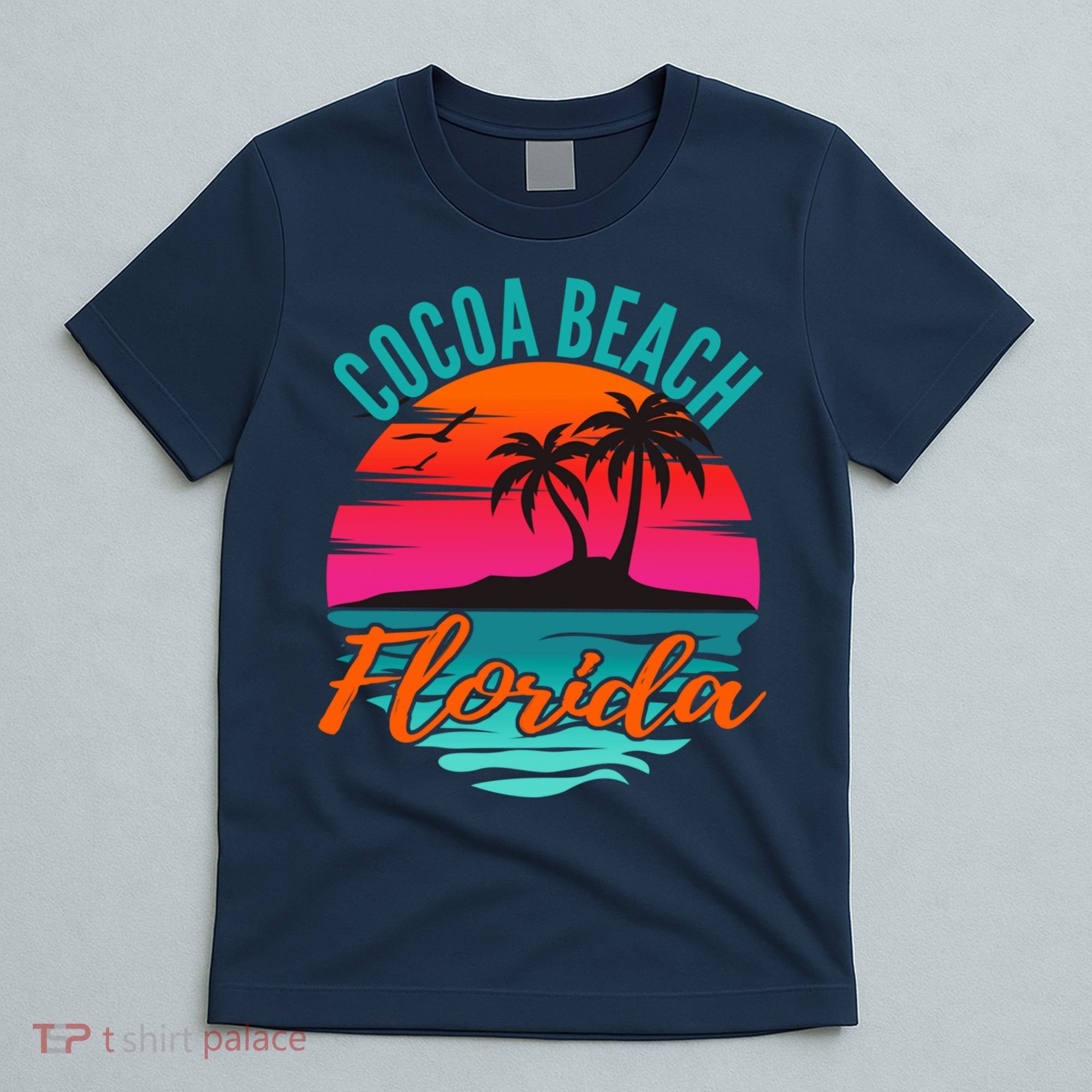 Cocoa Beach Florida Palm Tree Island Pink Sunset T-Shirt