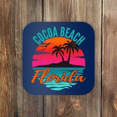 Cocoa Beach Florida Palm Tree Island Pink Sunset Coaster