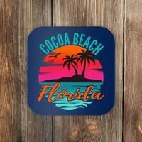 Cocoa Beach Florida Palm Tree Island Pink Sunset Coaster thumb 0
