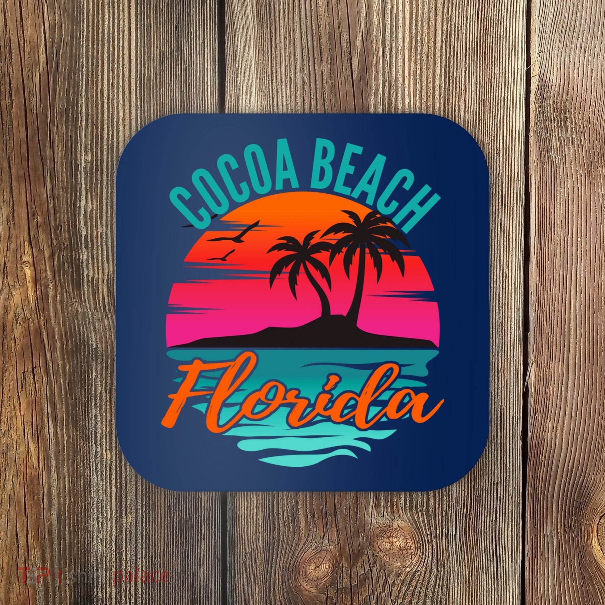 Cocoa Beach Florida Palm Tree Island Pink Sunset Coaster