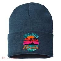 Cocoa Beach Florida Palm Tree Island Pink Sunset Sustainable Knit Beanie thumb 0