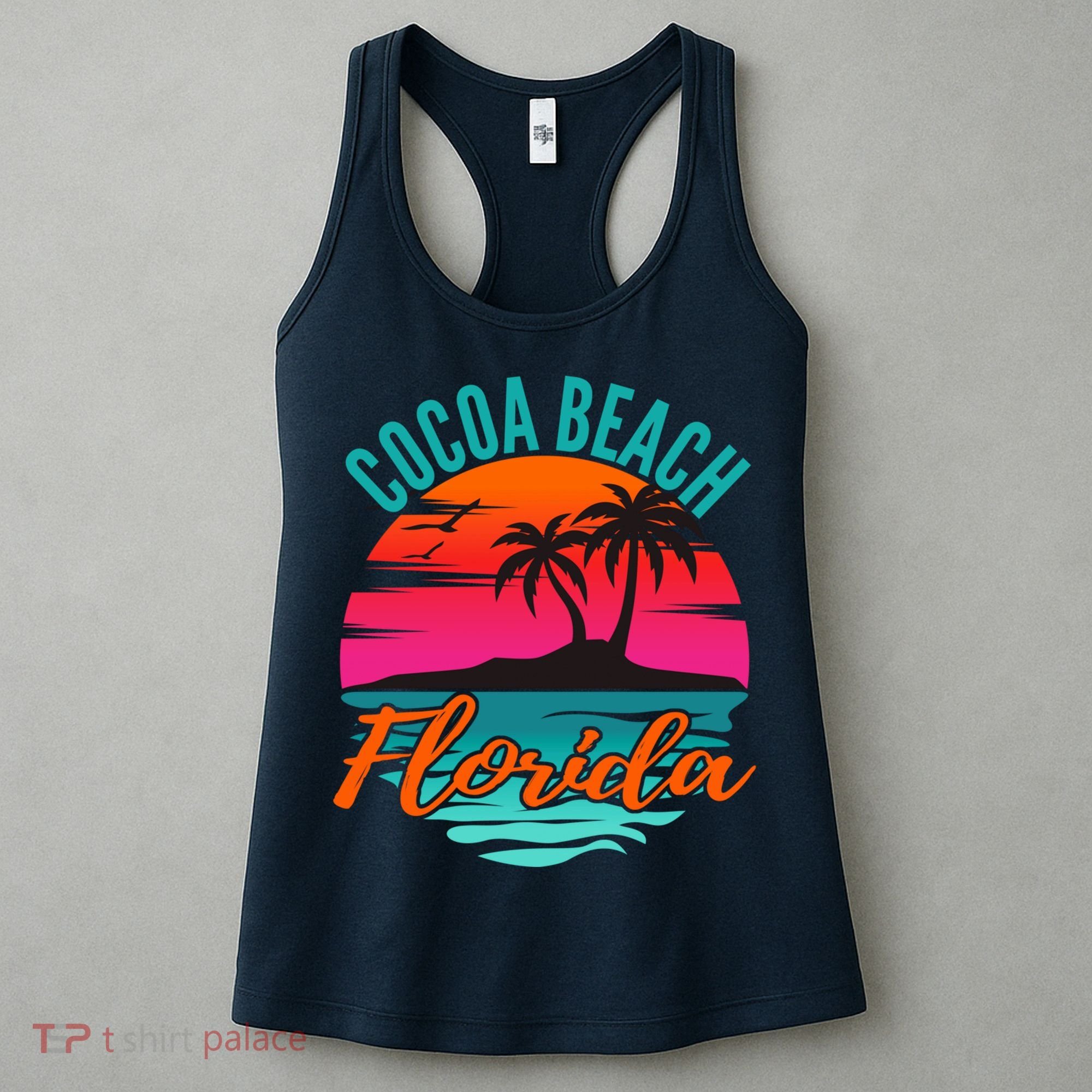 Cocoa Beach Florida Palm Tree Island Pink Sunset Women's Tank Top