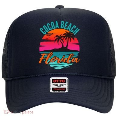 Cocoa Beach Florida Palm Tree Island Pink Sunset Hat