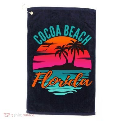 Cocoa Beach Florida Palm Tree Island Pink Sunset Golf Towel