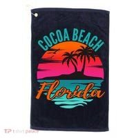 Cocoa Beach Florida Palm Tree Island Pink Sunset Golf Towel thumb 0