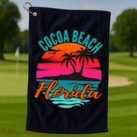 Cocoa Beach Florida Palm Tree Island Pink Sunset Golf Towel thumb 1