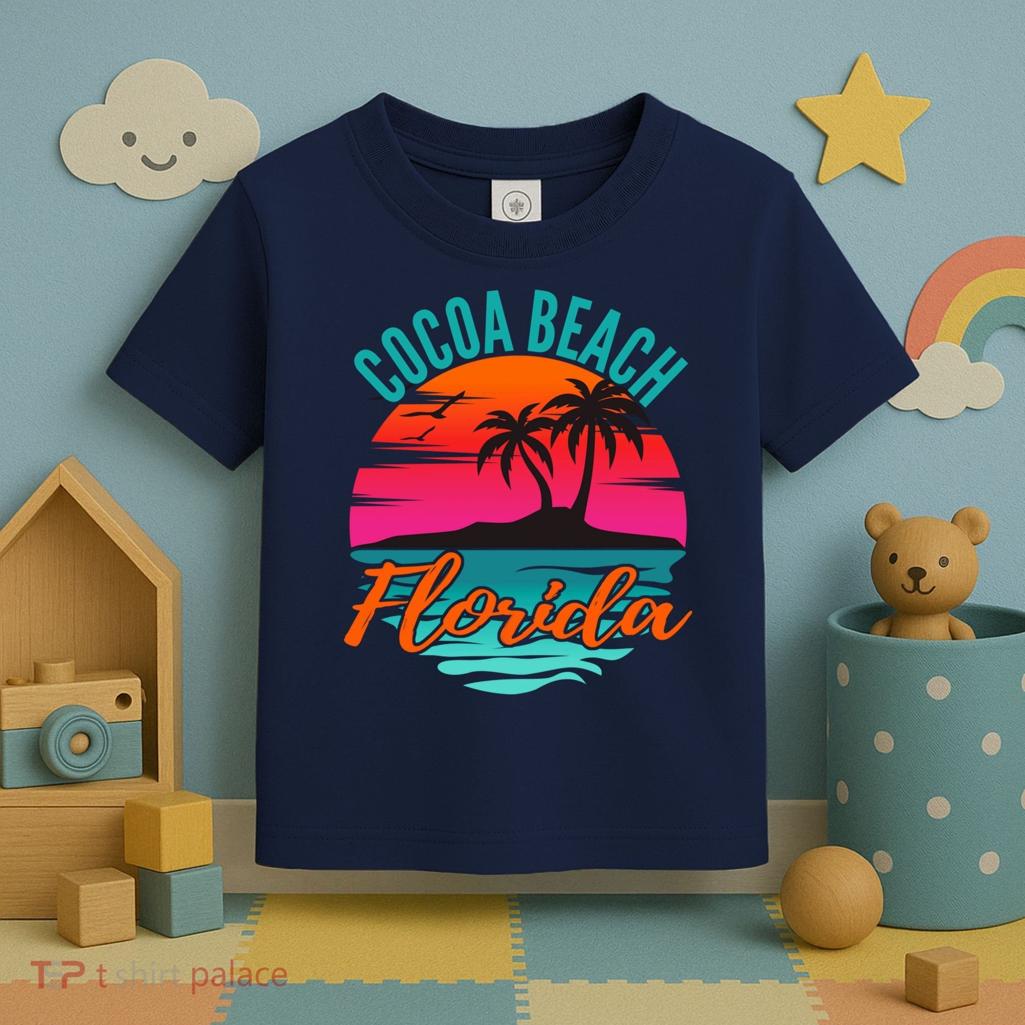 Cocoa Beach Florida Palm Tree Island Pink Sunset Toddler T-Shirt