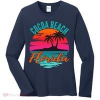 Cocoa Beach Florida Palm Tree Island Pink Sunset Women's Long Sleeve Shirt thumb 0
